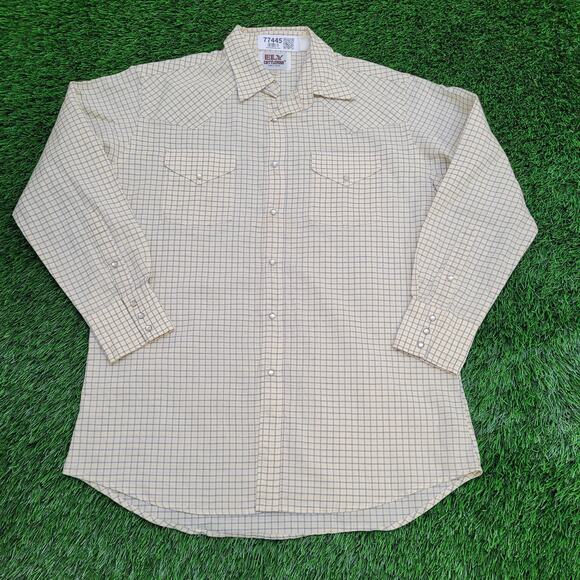 Vintage Ely-Cattleman Pearl Snap Button Shirt XL 23x32 Plaid - Picture 1 of 11